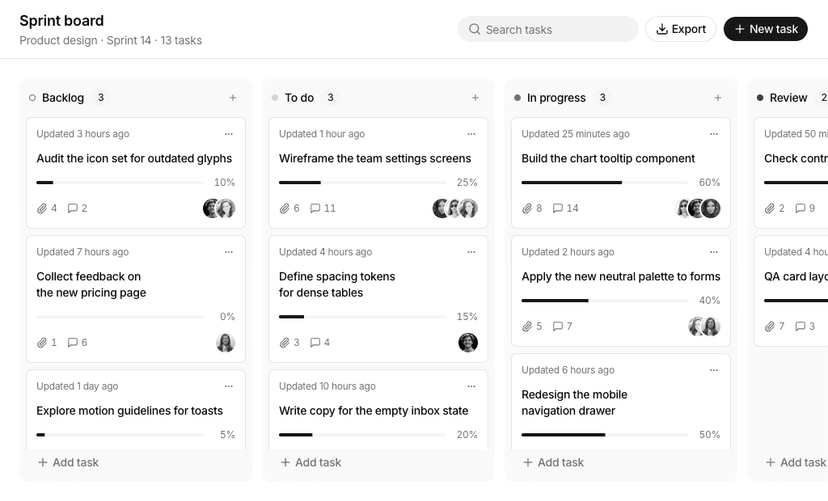 shadcn kanban board blocks
