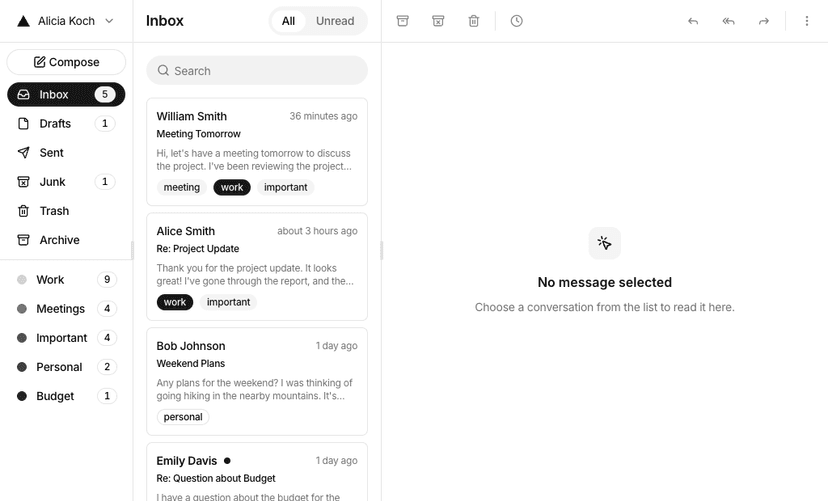 shadcn mail app blocks