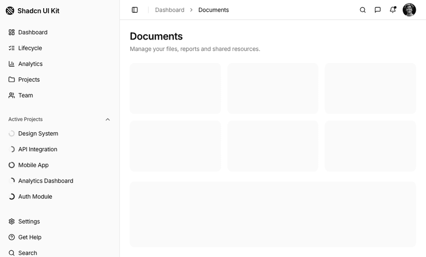 shadcn dashboard shell blocks