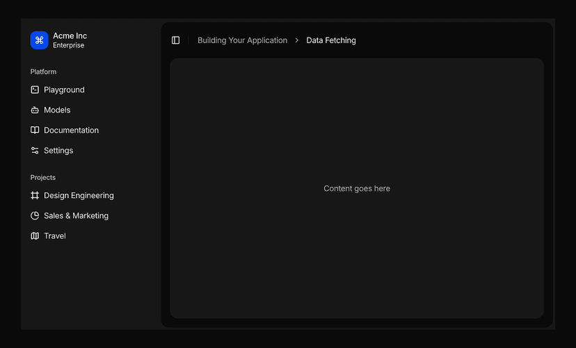 shadcn page layouts blocks dark