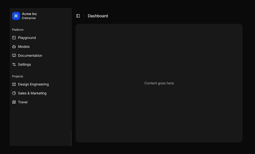shadcn sidebar layouts blocks dark