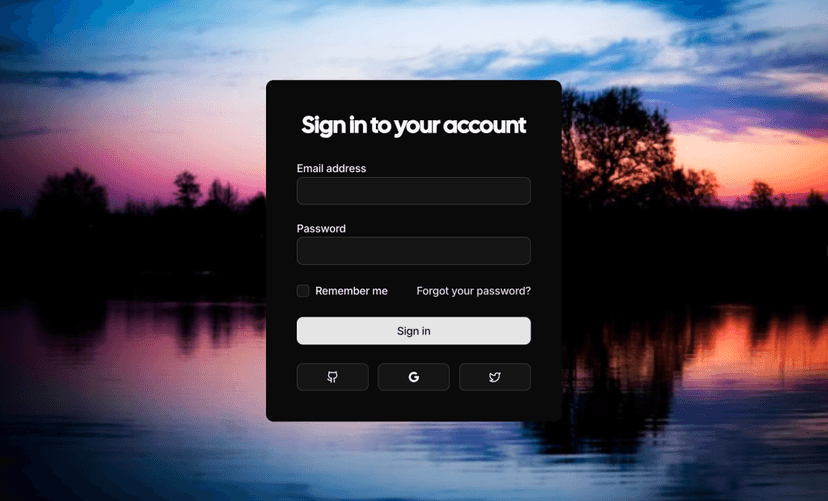 shadcn login form blocks dark