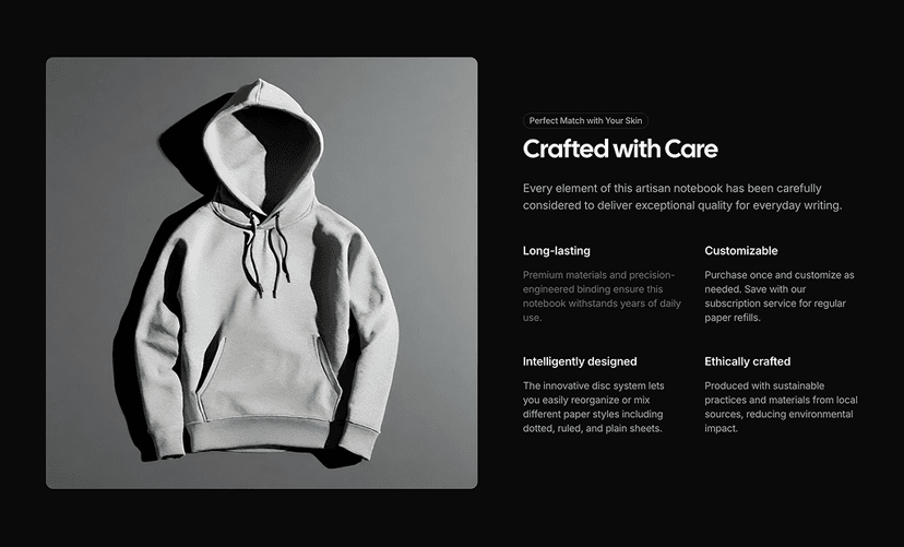 shadcn product features sections dark