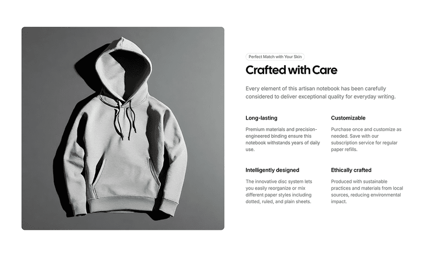 shadcn product features sections