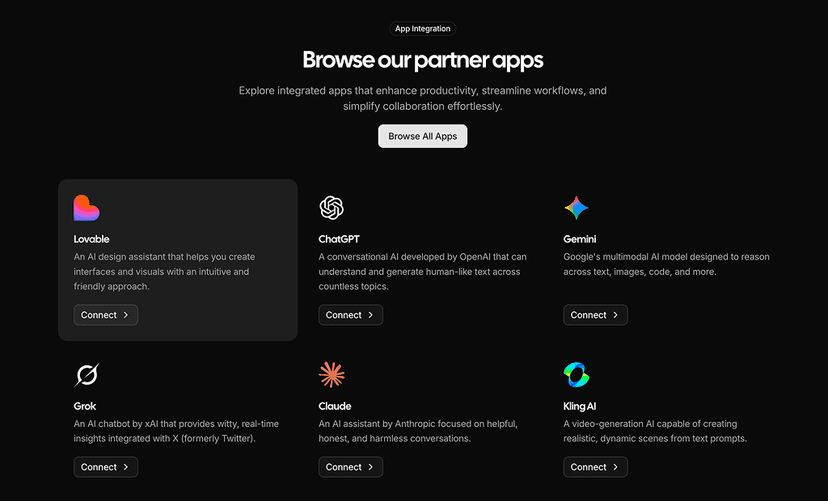 shadcn integrations sections dark