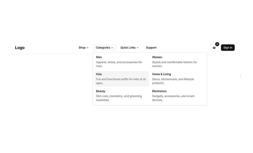 shadcn navbars sections