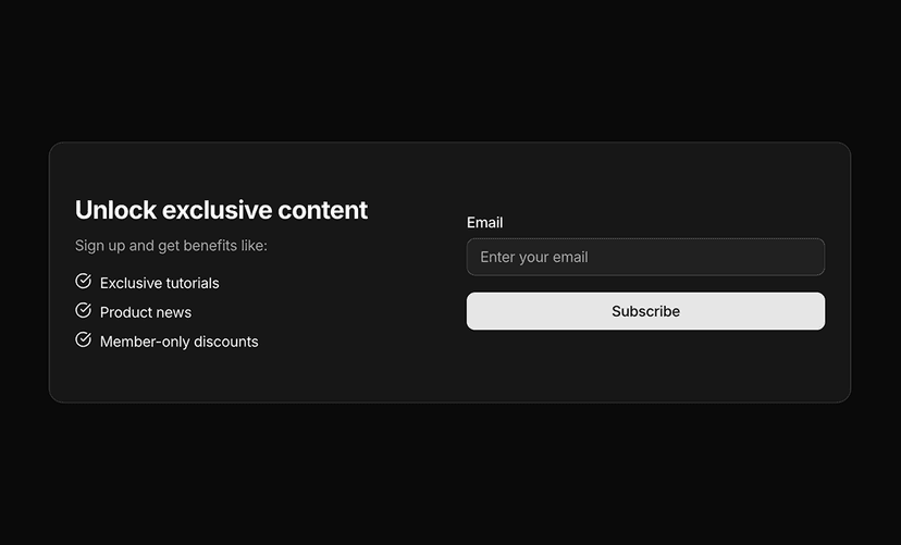 shadcn newsletter sections dark