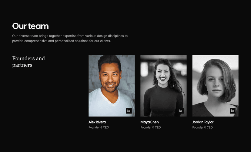 shadcn team sections dark