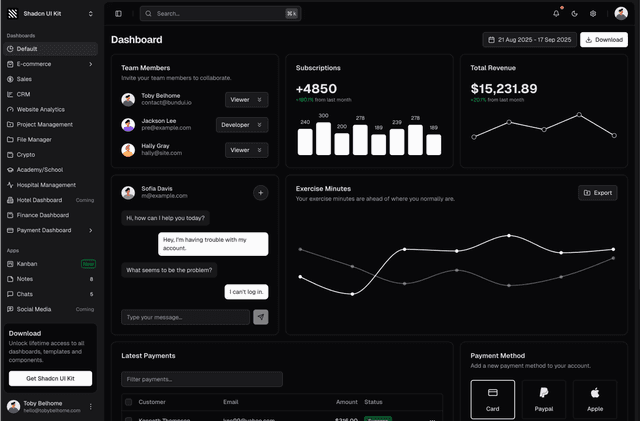 shadcn ui classic admin dashboard template