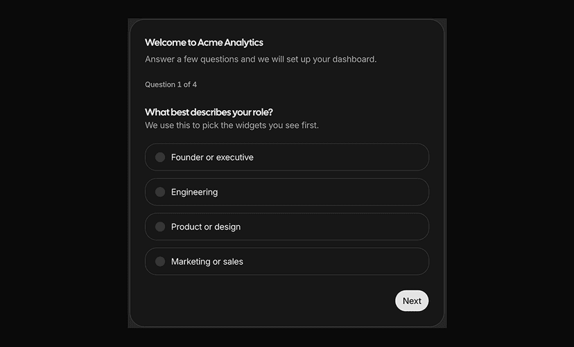shadcn onboarding screens blocks dark