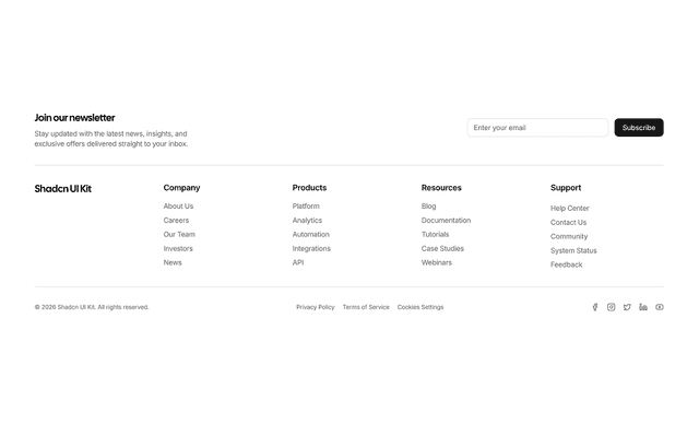 shadcn ui shadcn footers sections block