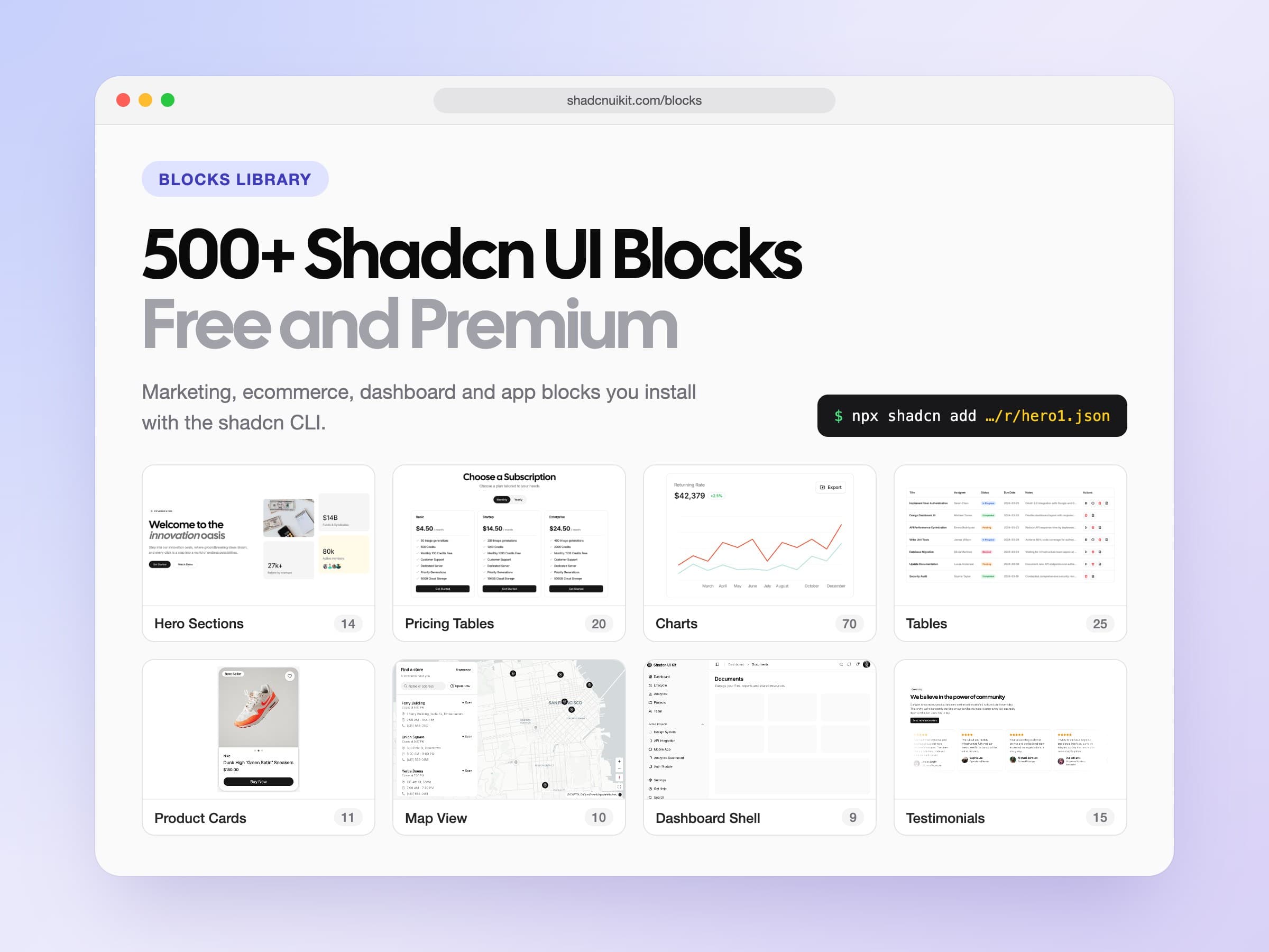500+ Free and Premium Shadcn UI Blocks