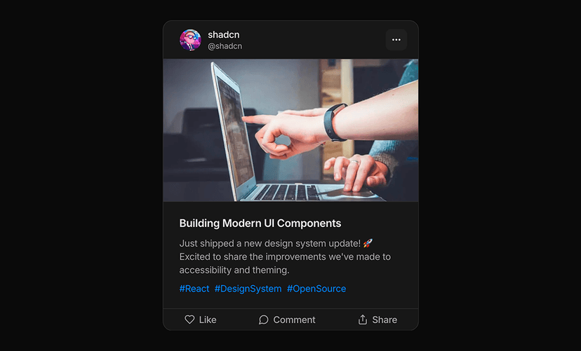 shadcn social media post examples dark