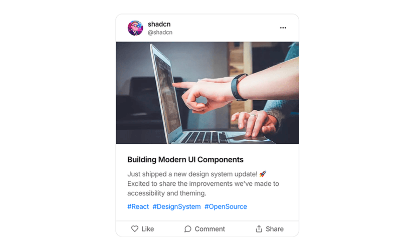 shadcn social media post examples