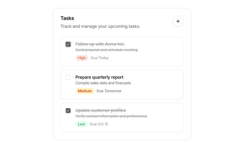 shadcn task card examples