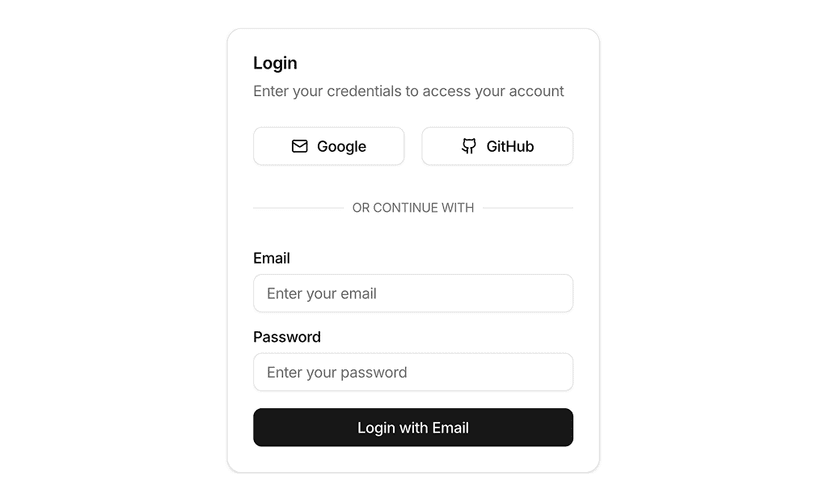 shadcn authentication forms