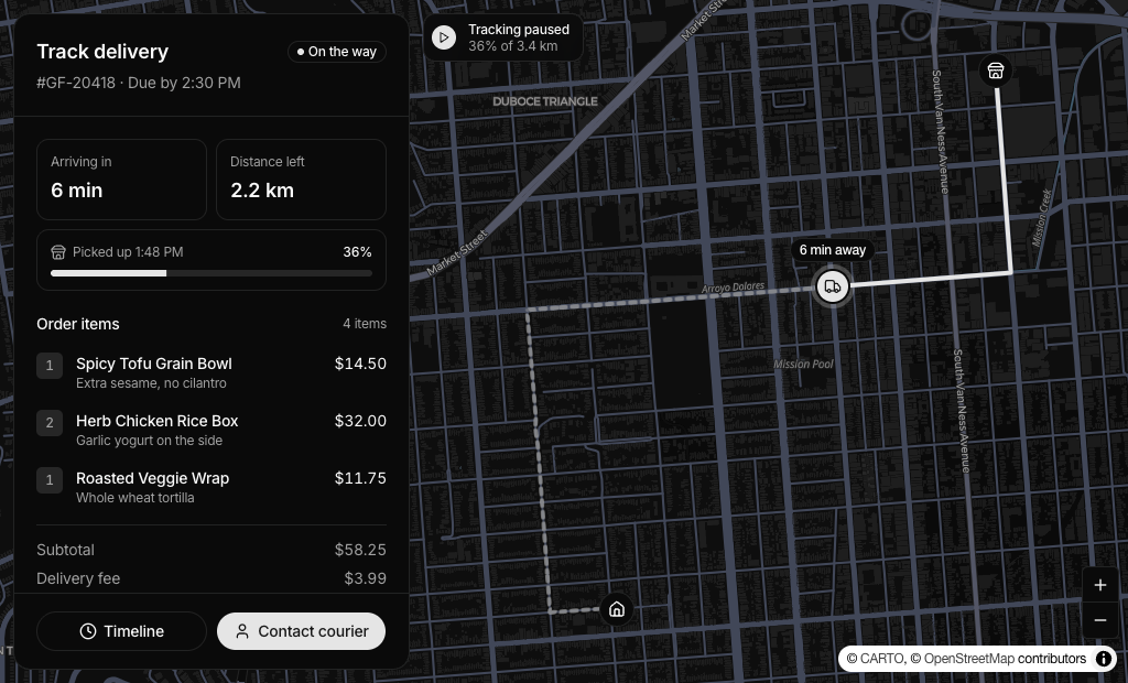 Map View shadcn/ui blocks preview in dark mode