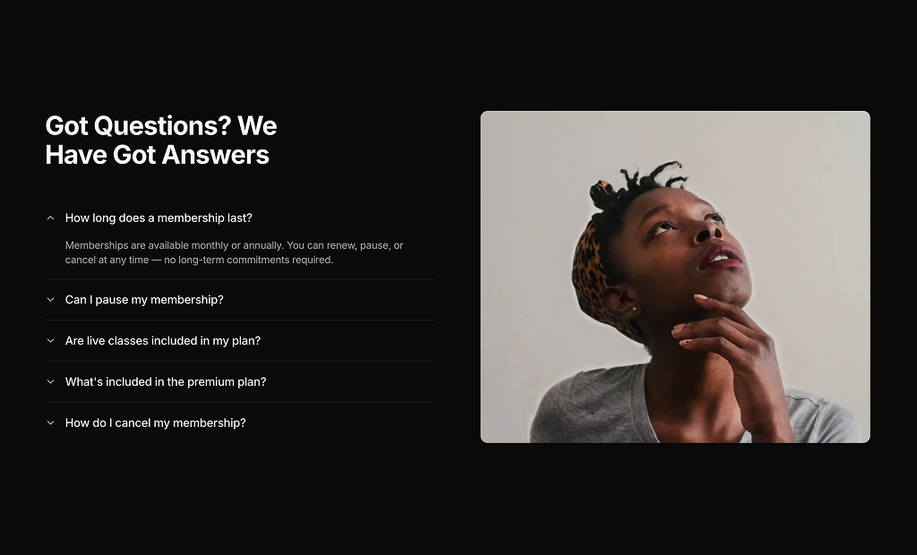 shadcn faq sections dark