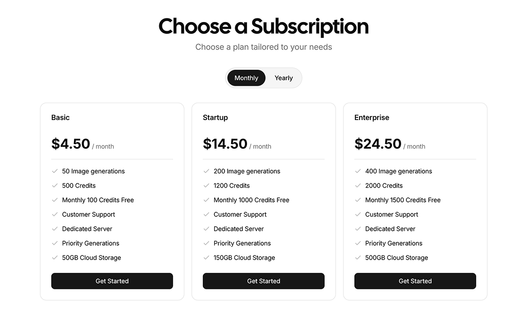 shadcn uipricing tables block