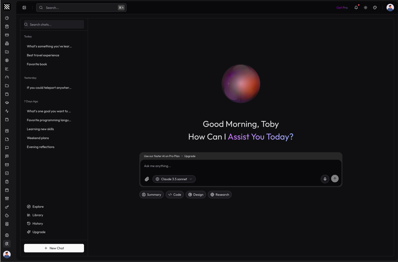 AI Chat V2 shadcn/ui admin dashboard template dark mode