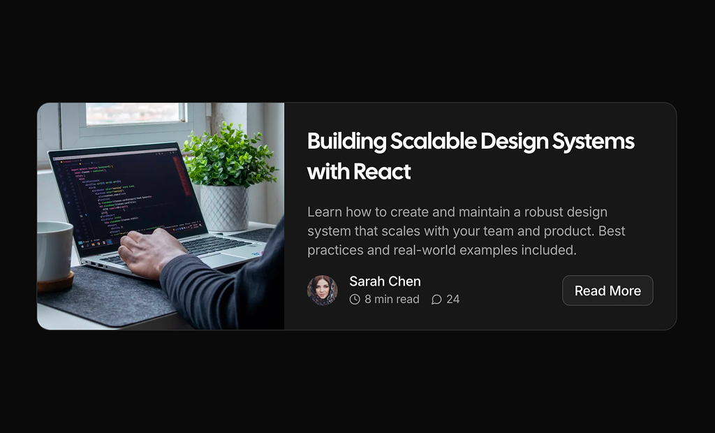 shadcn ui blog cards example dark