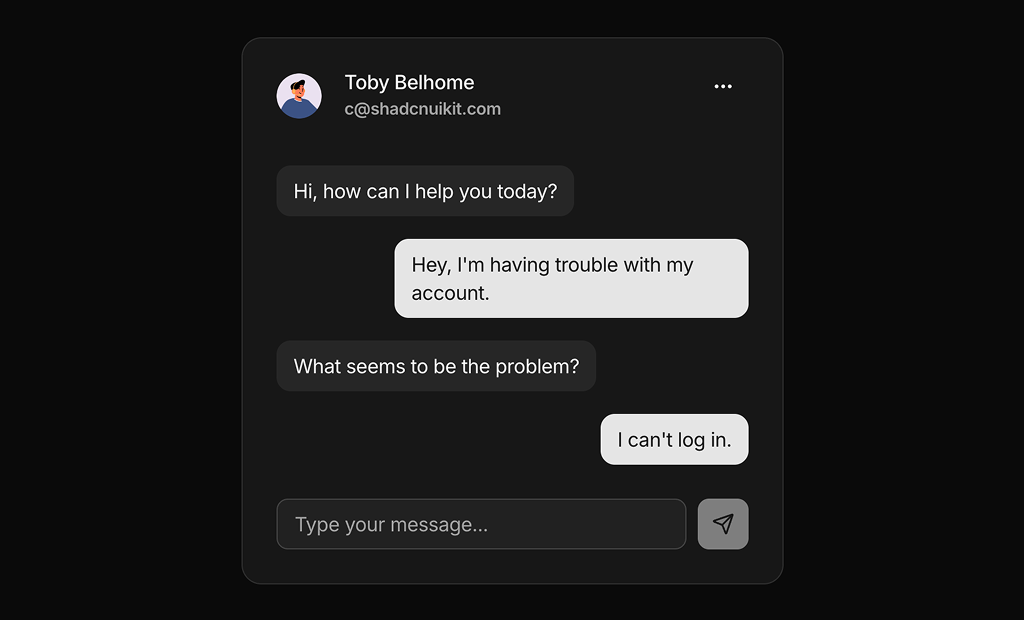 shadcn ui chat bubbles example dark