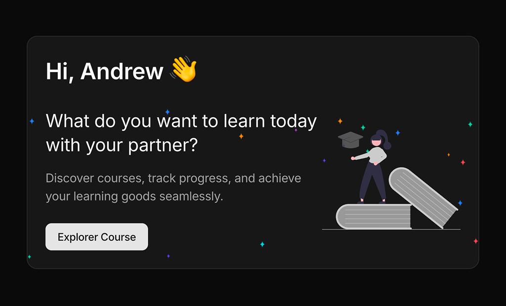 shadcn ui welcome cards example dark