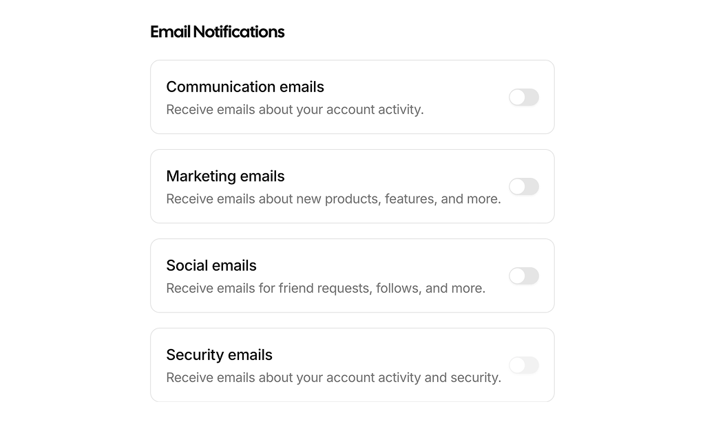 shadcn uiswitch cards example