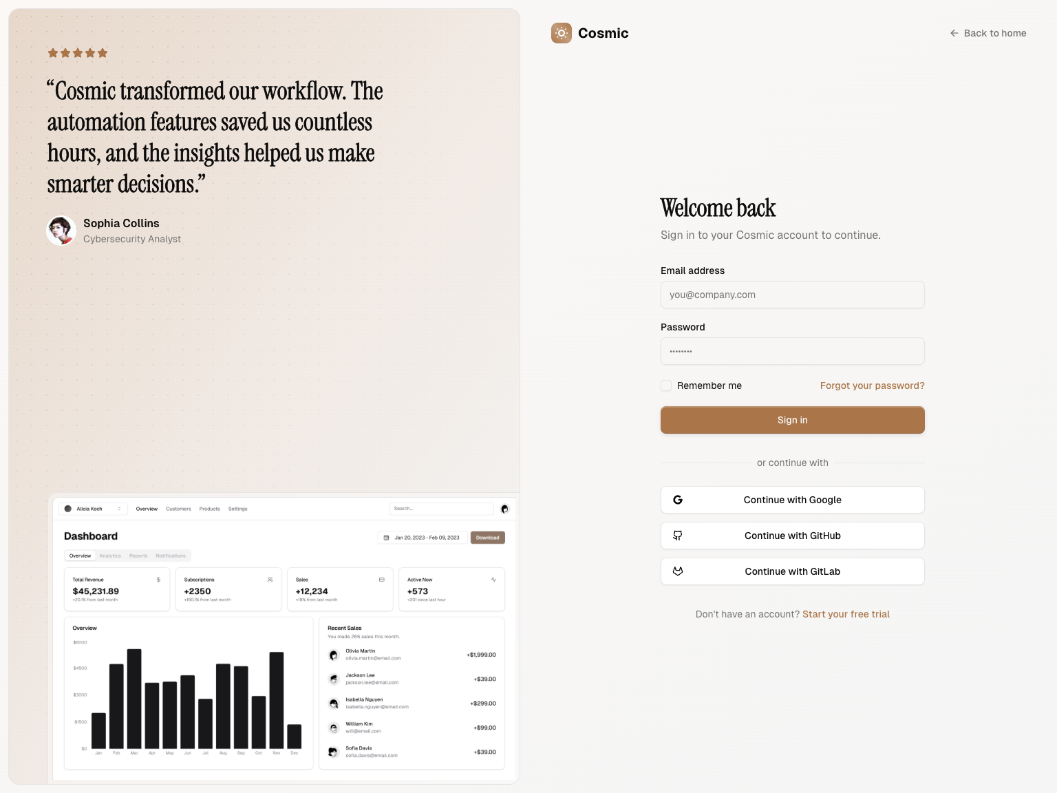 login page